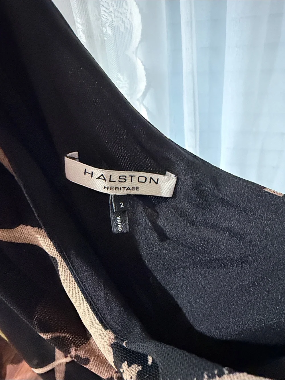 Halston Heritage Black One-Shoulder Gown with Beige Abstract Print - Picture 2 of 5